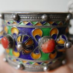 Antique Kabyle Bracelet from Algeria,  Berber 925 Silver Hallmarked Cuff Bracelet ,Corals 78,9g