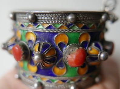 Antique Kabyle Bracelet from Algeria,  Berber 925 Silver Hallmarked Cuff Bracelet ,Corals 78,9g