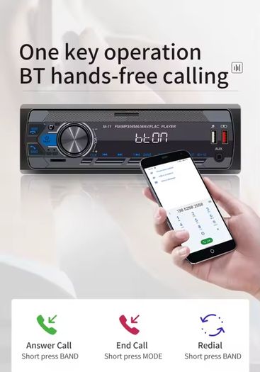 Car Audio Radio 1 Din MP3 Car Stereo Bluetooth FM AUX In USB Colorful Buttons APP Remote Control 1Din Multimedia Player
