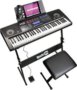 61 Key Keyboard Piano with Keyboard Bench, Digital Piano Stool, Sustain Pedal and Headphones (FREE SHIPPING)