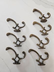 Antique Brass Coat Hooks x 7