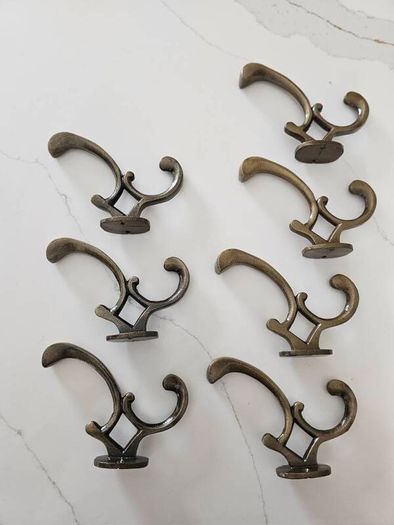 Antique Brass Coat Hooks x 7