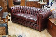 Oxblood Leather Chesterfield Three-Seater Sofa