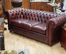 Oxblood Leather Chesterfield Three-Seater Sofa