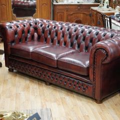 Oxblood Leather Chesterfield Three-Seater Sofa