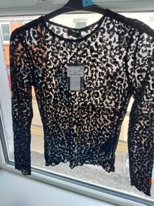 JDY Ruby Black Leopard Mesh Top - Size M - BNWT