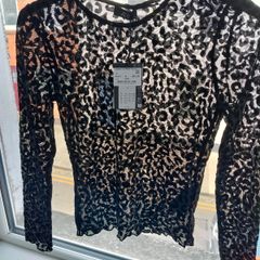 JDY Ruby Black Leopard Mesh Top - Size M - BNWT