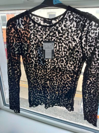 JDY Ruby Black Leopard Mesh Top - Size M - BNWT