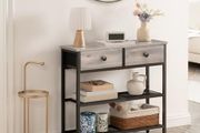 Console Table, Slim Console Table with 2 Drawers, Hallway Table with Storage, Side Table, Slim Sofa Table for Small Spaces, Living Room, Entryway, Kitchen, Greige and Black