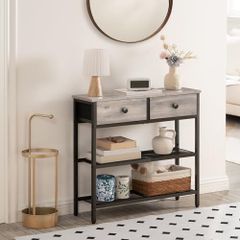 Console Table, Slim Console Table with 2 Drawers, Hallway Table with Storage, Side Table, Slim Sofa Table for Small Spaces, Living Room, Entryway, Kitchen, Greige and Black