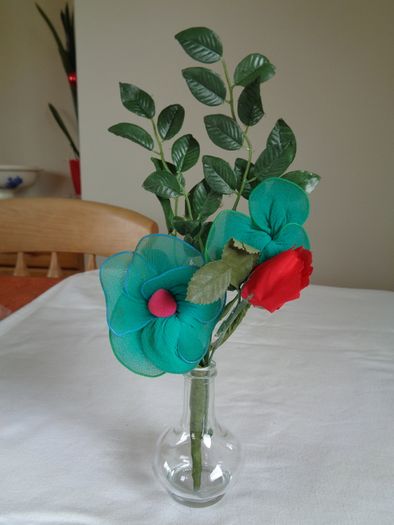 Hand Made Flower Arrangement in Glass Bud Vase for Sale