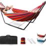 Hammock with Stand, Double Cotton Hammock with Adjustable Steel Frame & Spreader Bar Image 2