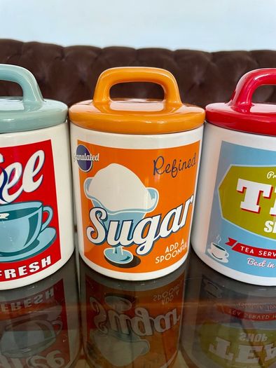3 x Retro 50s 60s Multi Color Classic Tea Coffee Sugar Set
