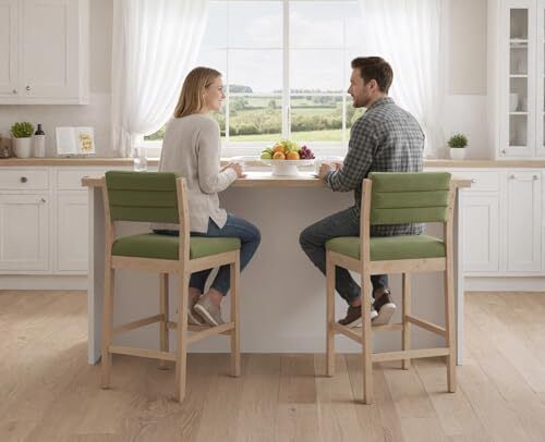 Set of 2 Velvet Bar Stools for Kitchens Vintage Bar Stools Counter Stools with Solid Wood Legs for Dining Room Living Room (Green)