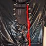 stunning PVC dress with red ribbon lace up detail in front Image 3