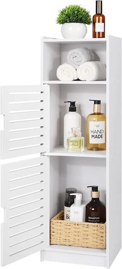 Waterproof Bathroom Cabinets,Bathroom Storage Units with Open Storage Shelf,Free-standing Floor Cabinets,Corner Organizer Cupboard for Bedroom Kitchen Hallway,White.
