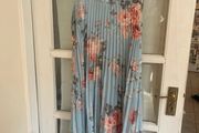 blue floral pleated maxi dress