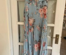 blue floral pleated maxi dress