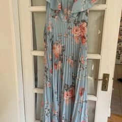 blue floral pleated maxi dress