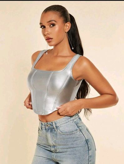 SHEIN BAE Square Neck Asymmetrical Hem PU Leather Tank Top Size S