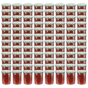 Glass Jam Jars with White and Green Lid 96 pcs 400 ml