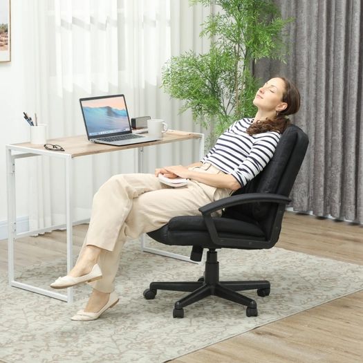 Linen-Look Padded Office Chair - Black