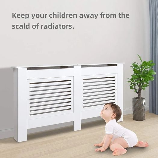 Radiator Cover, Cabinet MDF Horizontal Modern Design White Decorative for Living Room Bedroom L(152cm)