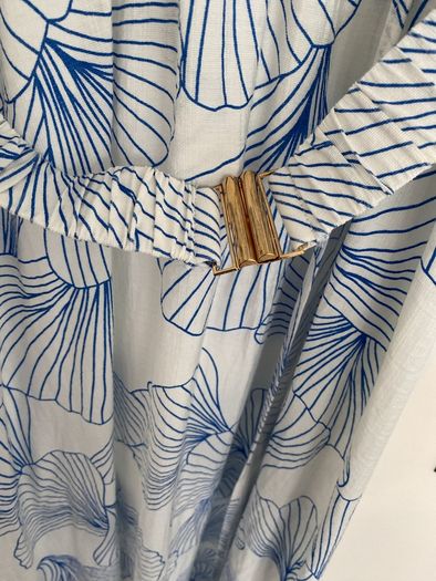 Women's Summer Dress- Cream with blue pattern