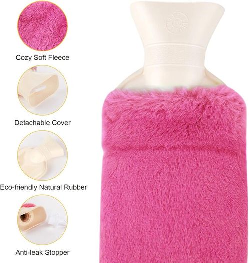 Long Hot Water Bottle, 2L Hot Water Bottle with Soft Plush Cover, Extra Long Hot Water Bag for Neck, Waist, Back, Legs,Shoulder, Warm Gift for Women Men Kids