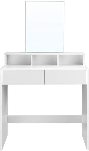 _Dressing Table with Rectangular Mirror and 2 Drawers, Cosmetic Table with 3 Open Compartments, Dressing Table for Make-up, Modern, White
