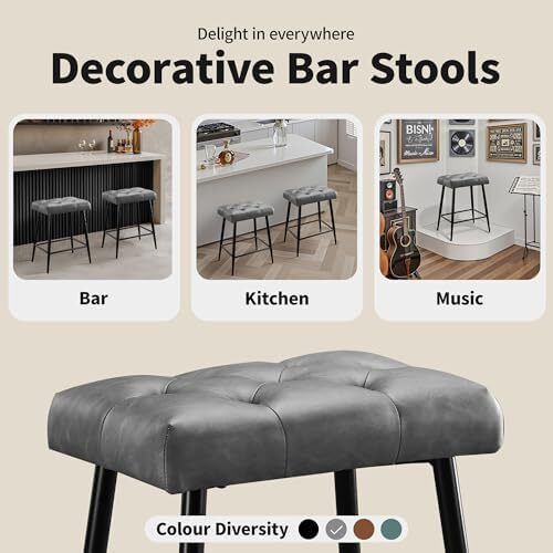 Set of 2 Bar Stools, Bar Stools with Microfibre Leather, Retro Bar Stools with Footrest, Counter Stool, 62.5 cm High, Kitchen Stools Without Backrest for Bistro, Kitchen, Dining Room, Grey