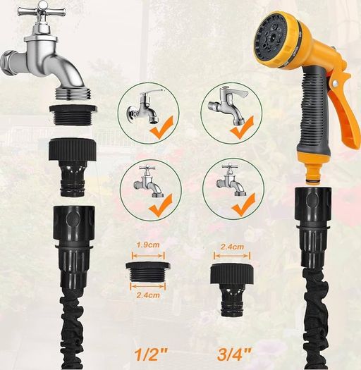 FREE SHIPPING Expandable Garden Hose Pipe - Expanding Hose 50FT with 10 Modes Spray Gun, 3 Times Flexible Water Hose with 1/2", 3/4" and Quick Fittings, No-Leaking &Lightweight for Gardening, Washing (50FT)