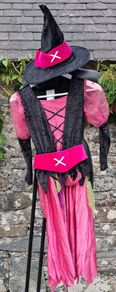 Multi Coloured Pink & Black Witch Costume & Witch Hat