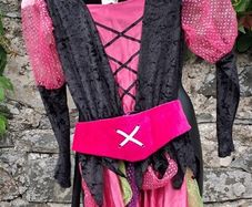 Multi Coloured Pink & Black Witch Costume & Witch Hat
