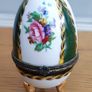 Vintage Porcelain Egg Hinged Trinket Box 3 Gold Legs Floral Image 2