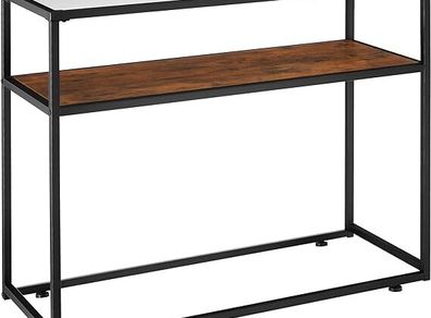 Console Table with Glass Top, 100 x 41 x 80.5 cm, Table with 2 Shelves, Industrial Style, Side Table for Living Room, Hallway, Wood, Black Metal Frame