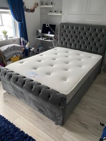 Dark grey Sleigh bed with mattress