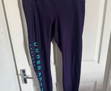 Under Armour Heat Gear logo purple ladies compression leggings size XL UK18 EU46 Postage included