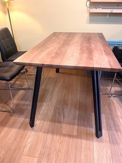 Modern Industrial Dining Table - Rustic Wood Effect Top with Black Metal Legs