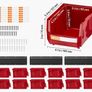 Wall Mounted Storage Bins, 12 Plastic Bins & 3 Metal Rails, Plastic Hanging Stackable Storage Bin for Screws, Nuts, Bolts, Nails, Hardware Tool Organizer for Workshop, Craft Room, Garage, Red Image 2