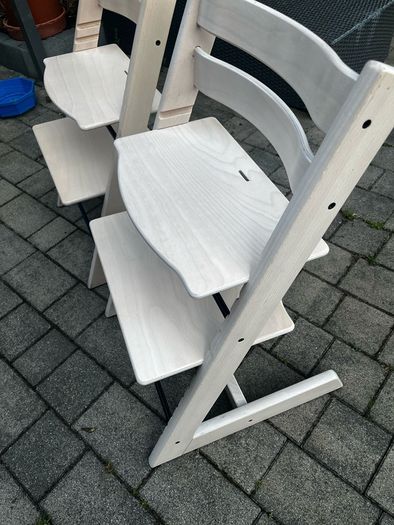 2 x Stokke Tripp Trapp Chairs and baby seat/harness