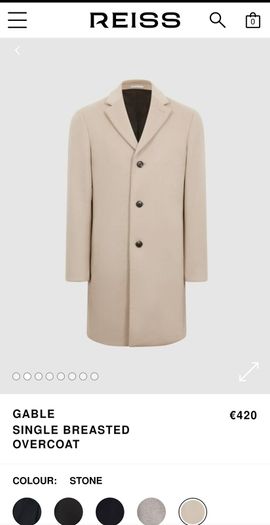 Reiss Gable Gents/Men's Wool Blend Ivory Overcoat