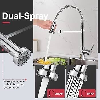 Kitchen Sink Mixer Tap Spring Kitchen Taps with Pull Out Spray, Commercial Kitchen Faucet Single Handle Lever, 2 Spray Modes High Arc Swivel 360 degree Kitchen Tap