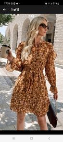 brown floral ruffle dress
