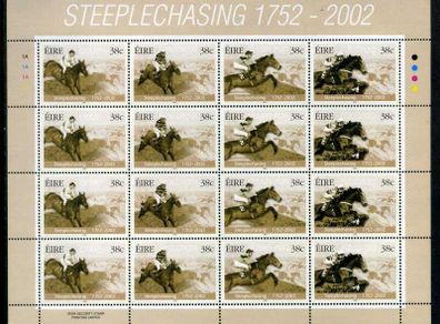 2002 Ireland 250th Anniversary of Irish Horse Steeplechasers Commemorative Stamp Sheetlet Plate 1A1A1A1A Mint Never Hinged (MNH)