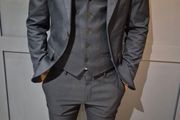 Mens River Island navy suit.