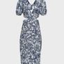 MIDI dress Puff sleeve blue flowerpeint Reiss size 14 Brand New Image 10