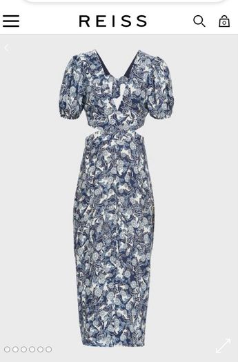 MIDI dress Puff sleeve blue flowerpeint Reiss size 14 Brand New