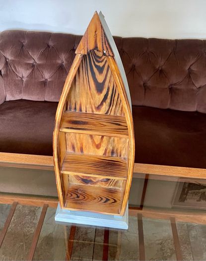 Wooden Boat Wall Shelf Vintage Nautical Decor Rustic Maritime Coastal Display