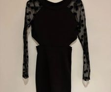 Black Cut Out Mini Dress with Mesh Polka Dot Sleeves S 36 8